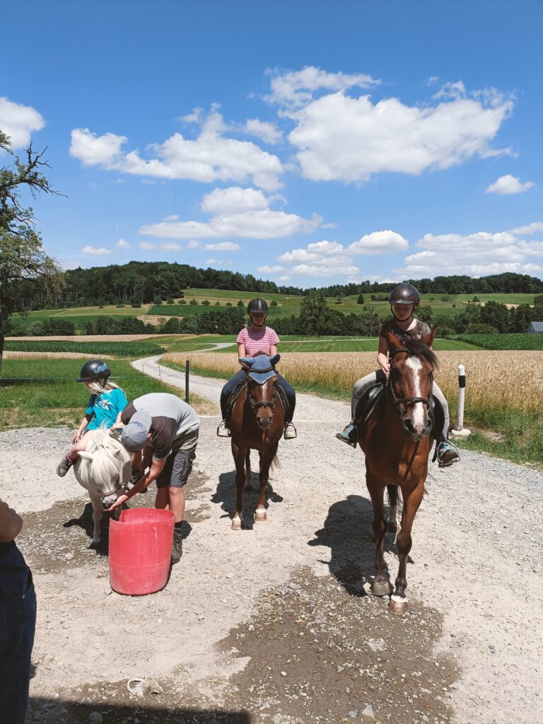 Kinder und Noah beim Reiten